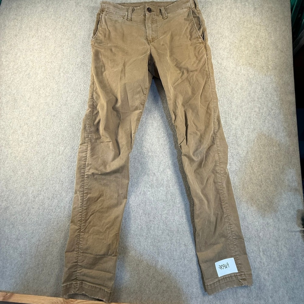 American Eagle Slim Straight Chino Pants Khaki Brown 30x34 Distressed Hem